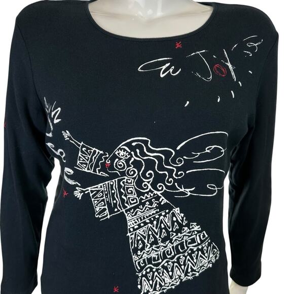 Additions Chico's Angel Joy Tee Shirt Sz 3 XL Holiday Christmas Navy Red White - Picture 2 of 7